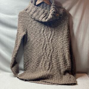 Moth Chunky Cable-Knit Cowl Neck Sweater in Taupe